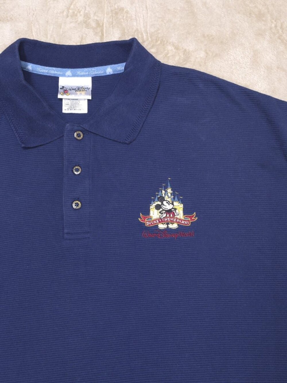 Walt Disney World Men's XXL Mickey Castle Embroidered Navy Cotton Polo